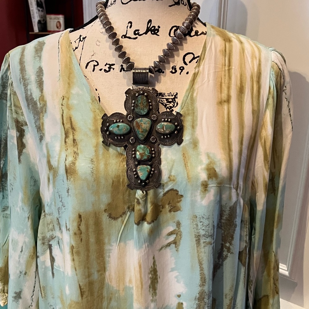 ⭐️Navajo Sterling Silver Royston Turquoise cross pendant Exquisite work of art - Picture 2 of 10